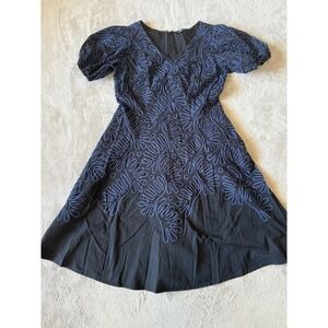 eShakti Black Midi Dress Puff‎ Sleeve V Neck Party Dress Size 10